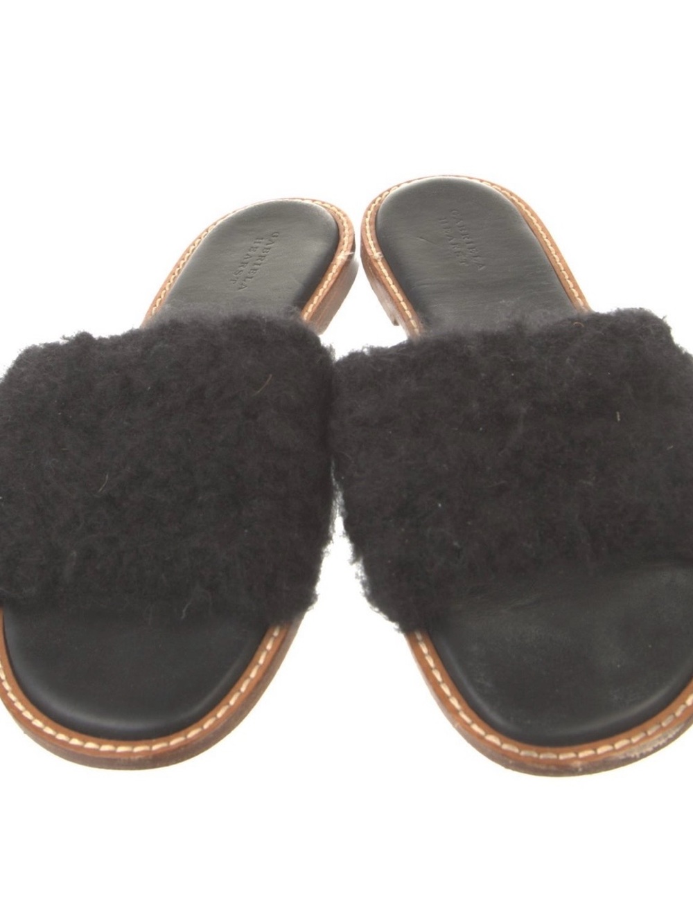 Gabriela Hearst Black Faux Shearling Slide Mules with Leather Trim